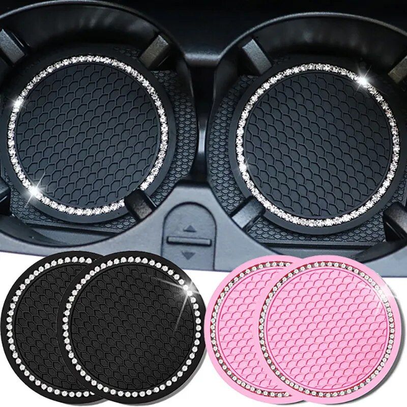 Diamond-Encrusted Car Cup Holder Mat: Non-Slip & Heat Resistant