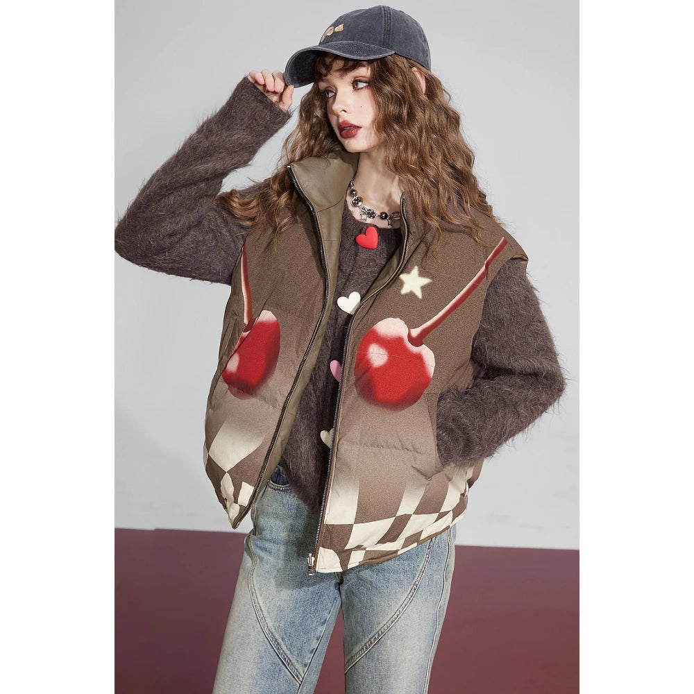 Graphic Brown Thick Vest - Warm Designer Outerwear