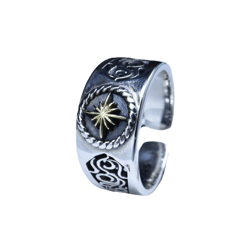 s925 silver retro sunflower pattern ring, view 7 - MRSLM