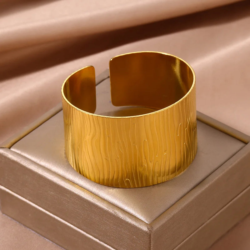 gold stainless steel cuff bracelet, view 4 - MRSLM