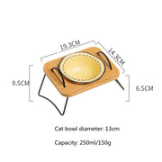 ceramic dog and cat bowl with wood stand, view 2 - MRSLM