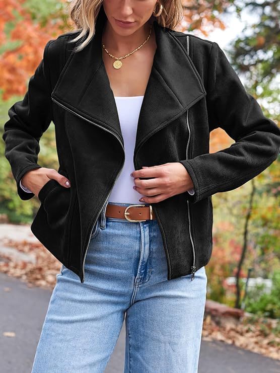 women's short suede motorcycle jacket, view 11 - MRSLM