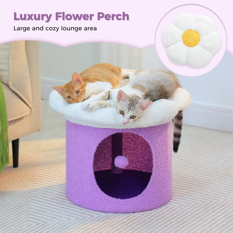 cozy flower cat house with pompom ball, view 11 - MRSLM