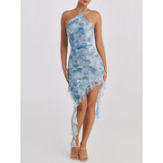 blue floral ruffle dress, view 6 - MRSLM