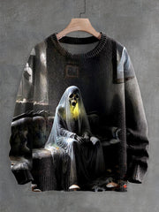 halloween ghost horror print sweater, view 6 - MRSLM