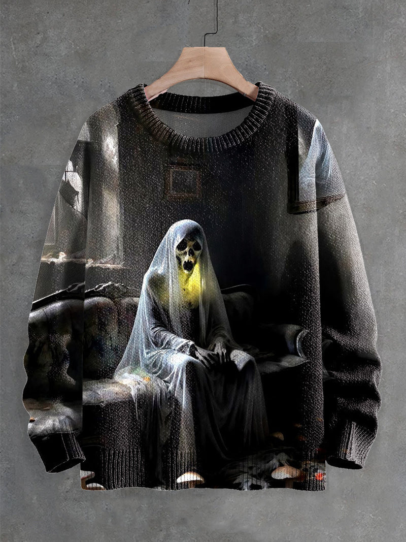 halloween ghost horror print sweater, view 6 - MRSLM