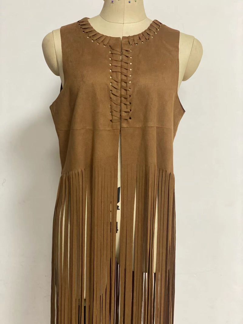 women's suede tassel vest coat, view 2 - MRSLM