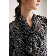 black printed silk blouse with bow collar, view 6 - MRSLM