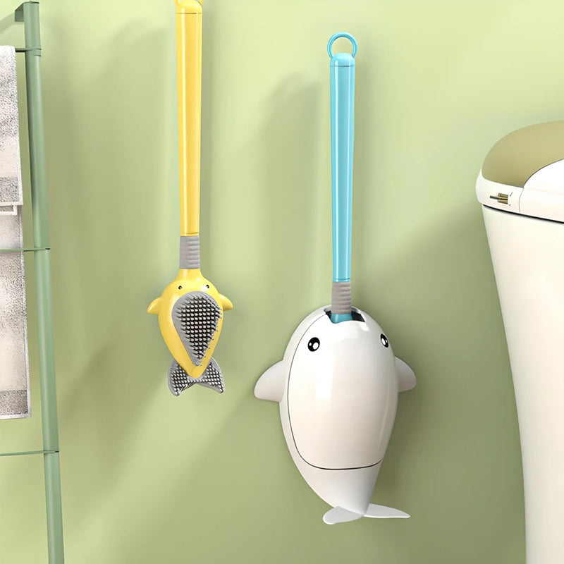 whale-themed silicone toilet brush with wall mount, view 7 - MRSLM