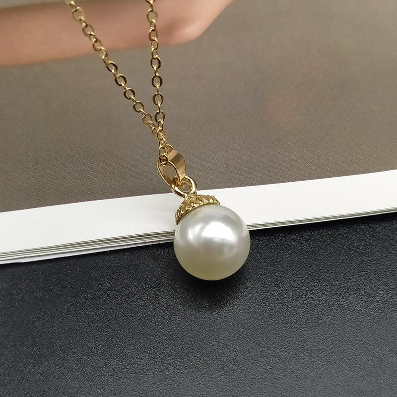 shell and imitation pearl pendant necklace, view 9 - MRSLM
