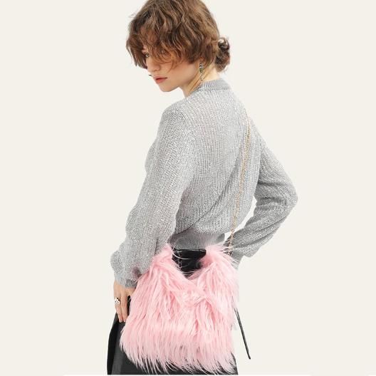 faux fur bucket bag, view 7 - MRSLM