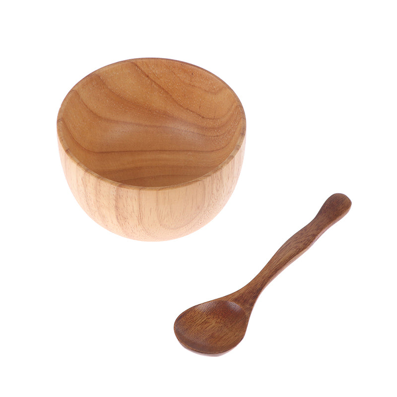 wooden facial mask bowl and spoon set, view 7 - MRSLM