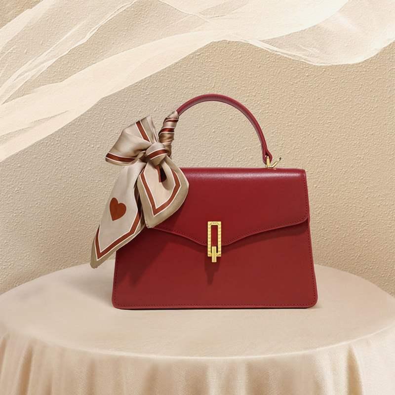 red cowhide leather handbag - MRSLM