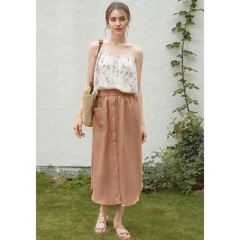 cotton linen maxi skirt, view 4 - MRSLM