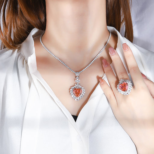 S925 silver heart ring and pendant set - MRSLM