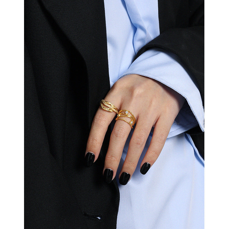 snake texture irregular silver ring, view 5 - MRSLM