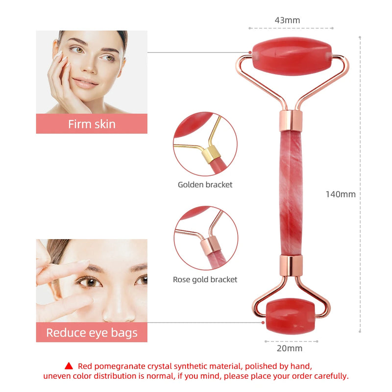 red crystal roller and gua sha set, view 4 - MRSLM