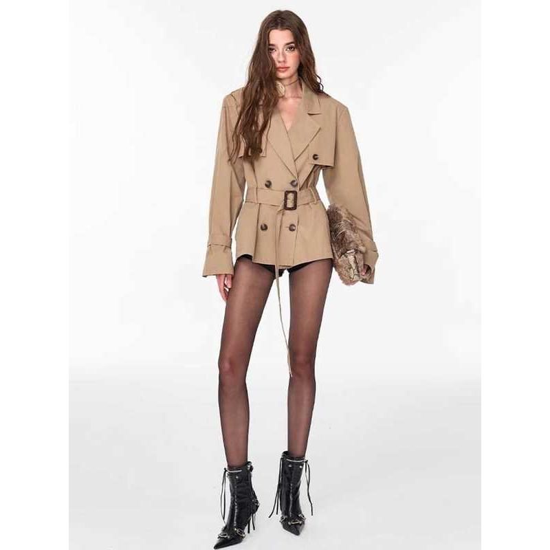 cropped double-breasted trench coat, view 3 - MRSLM