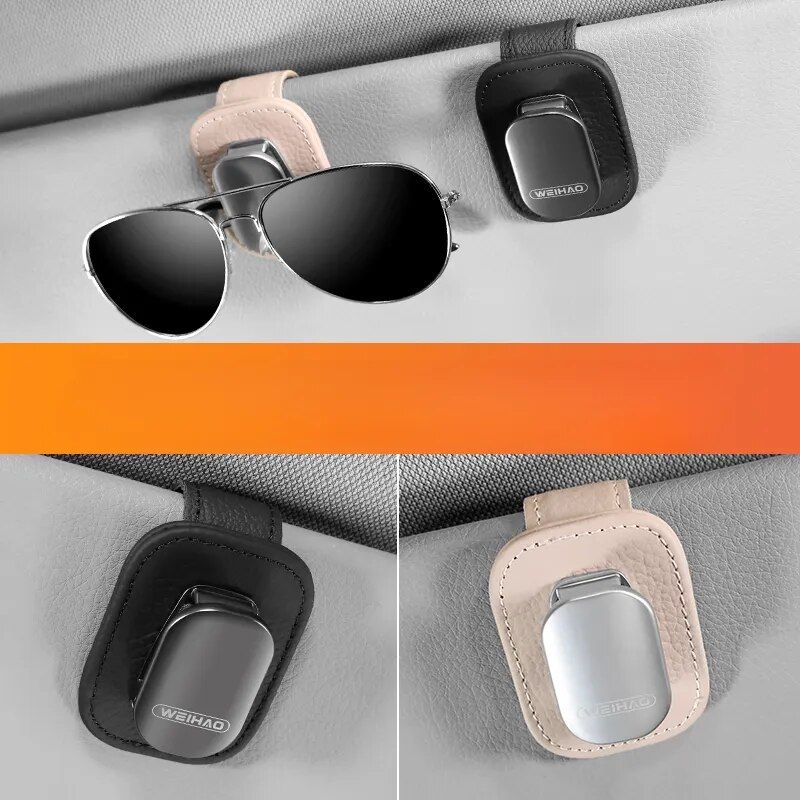 Luxury Leather Sun Visor Car Glasses Storage Clip