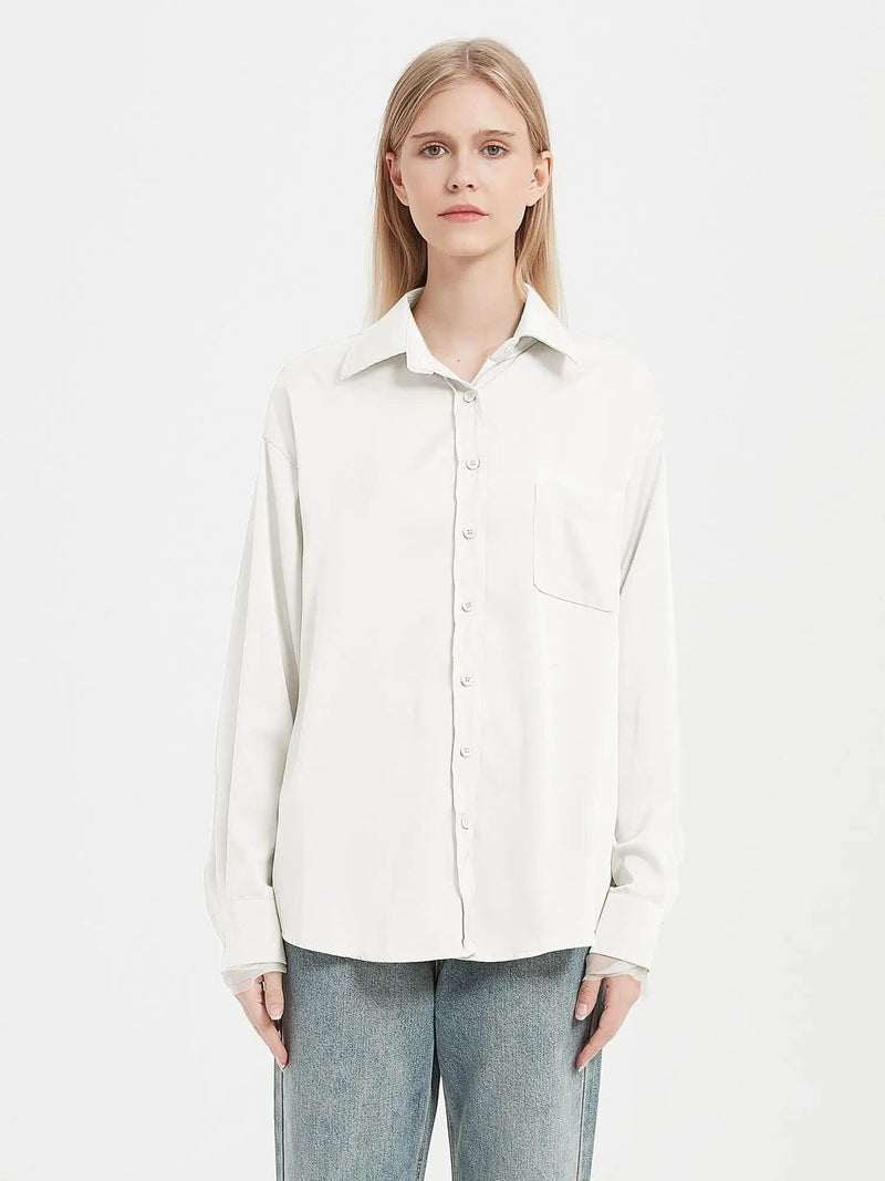 elegant satin long sleeve blouse, view 4 - MRSLM