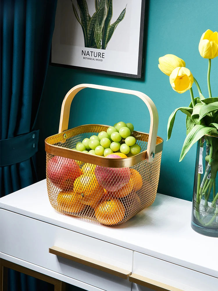 iron fruit basket with bamboo handle, view 8 - MRSLM