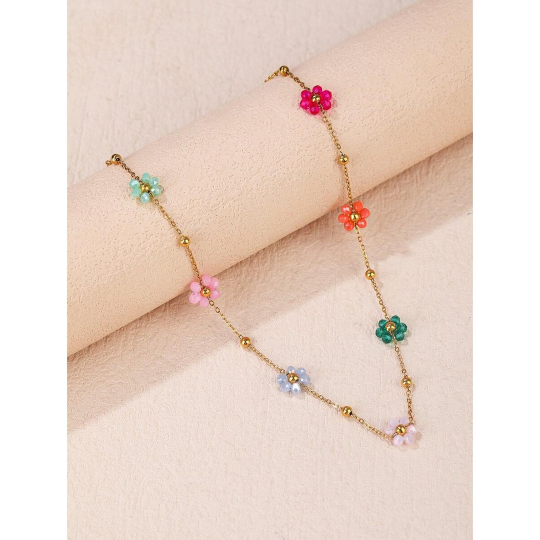 Colorful Flower Beaded Stainless Steel Bracelet