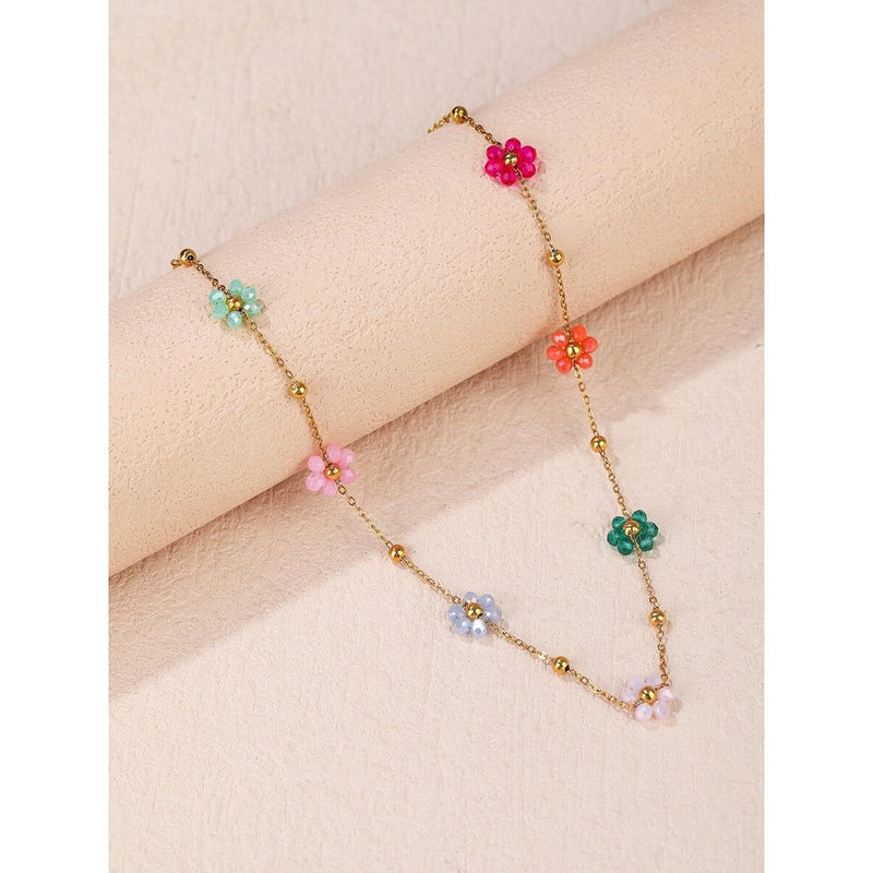 colorful flower beaded steel bracelet, view 4 - MRSLM