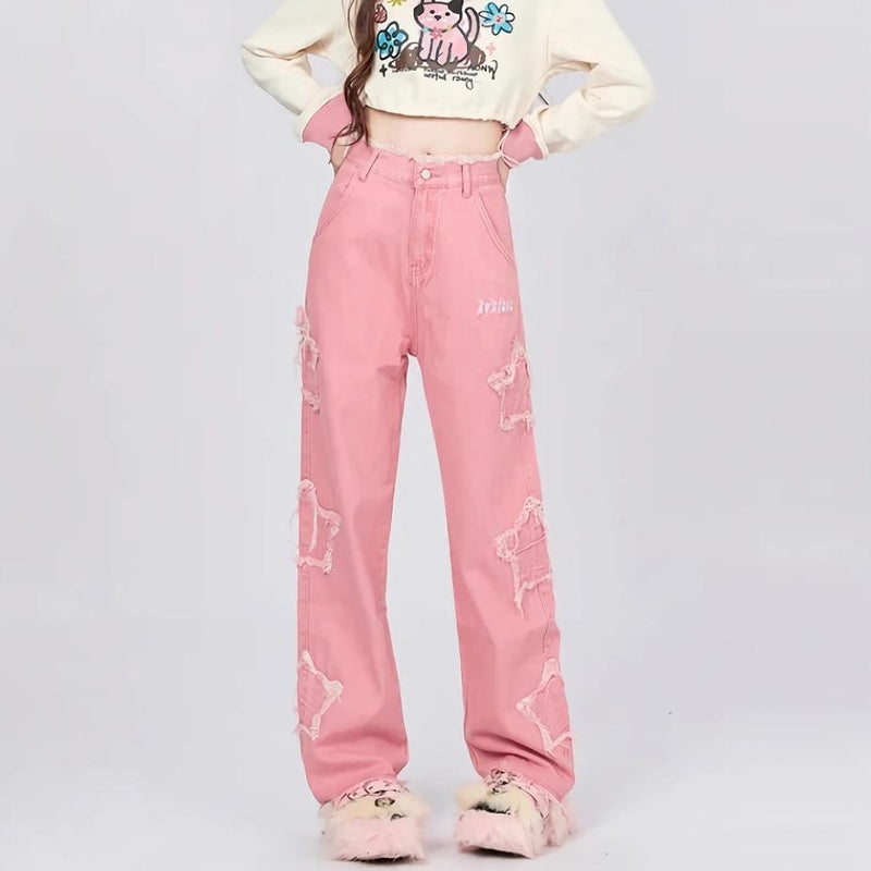 pink wide leg jeans, view 5 - MRSLM