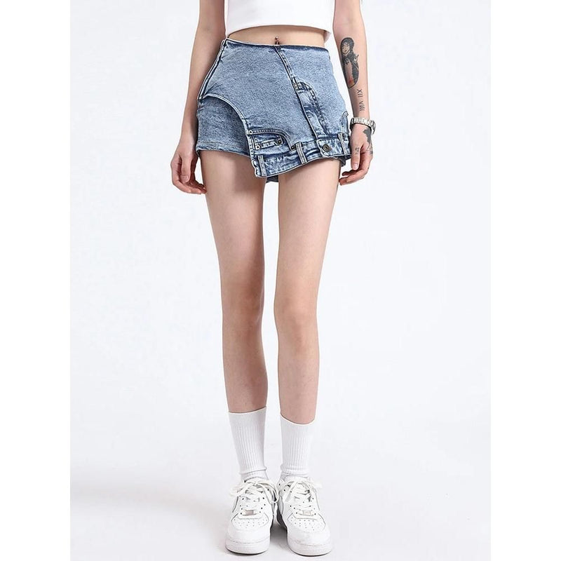 High-waist patchwork denim shorts, view 3 - MRSLM