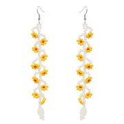 yellow resin long tassel drop earrings, view 2 - MRSLM