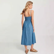 denim suspender dress, view 3 - MRSLM