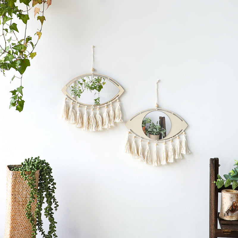 boho macrame eye mirror wall decor, view 4 - MRSLM