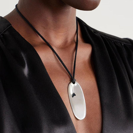 18k gold plated oval pendant black rope necklace - MRSLM