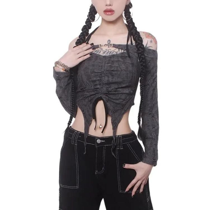 Ripped Drawstring Halter Top