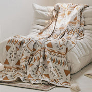 boho geometric cotton knitted blanket, view 3 - MRSLM