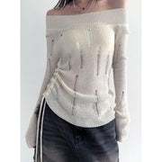 knitted hollow out pullover, view 4 - MRSLM