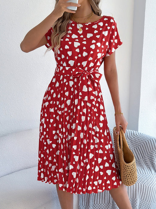 contrast color heart pleated dress, view 6 - MRSLM