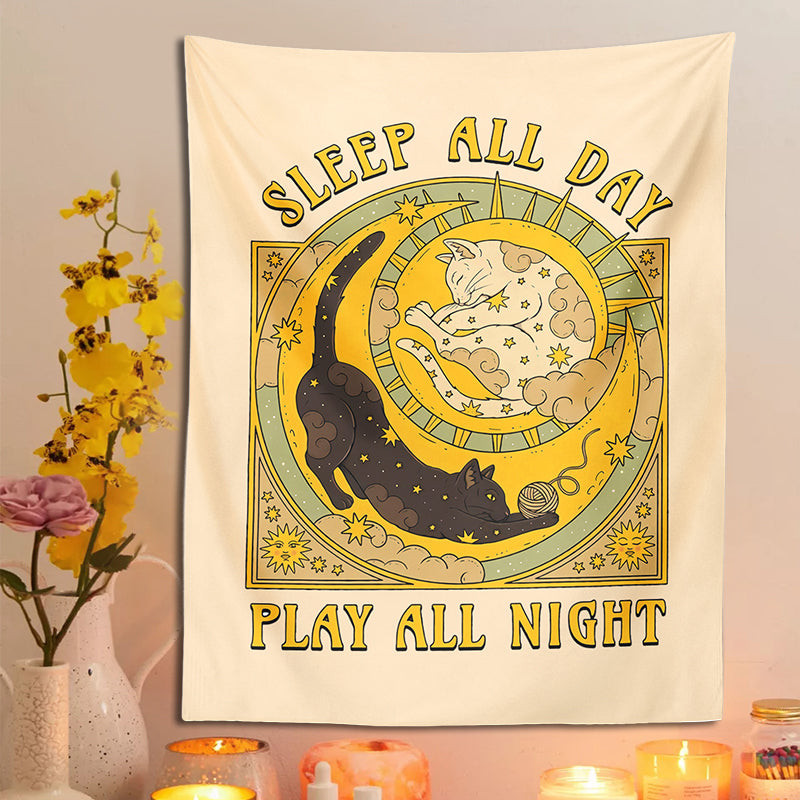 Sun moon cat tapestry wall hanging, view 7 - MRSLM