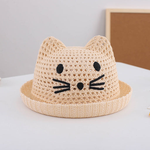 baby straw hat with cat ears, view 2 - MRSLM