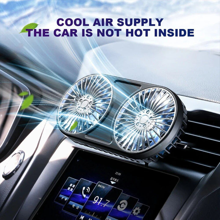 360° Rotating Dual-Head USB Car Fan with Ambient Lighting