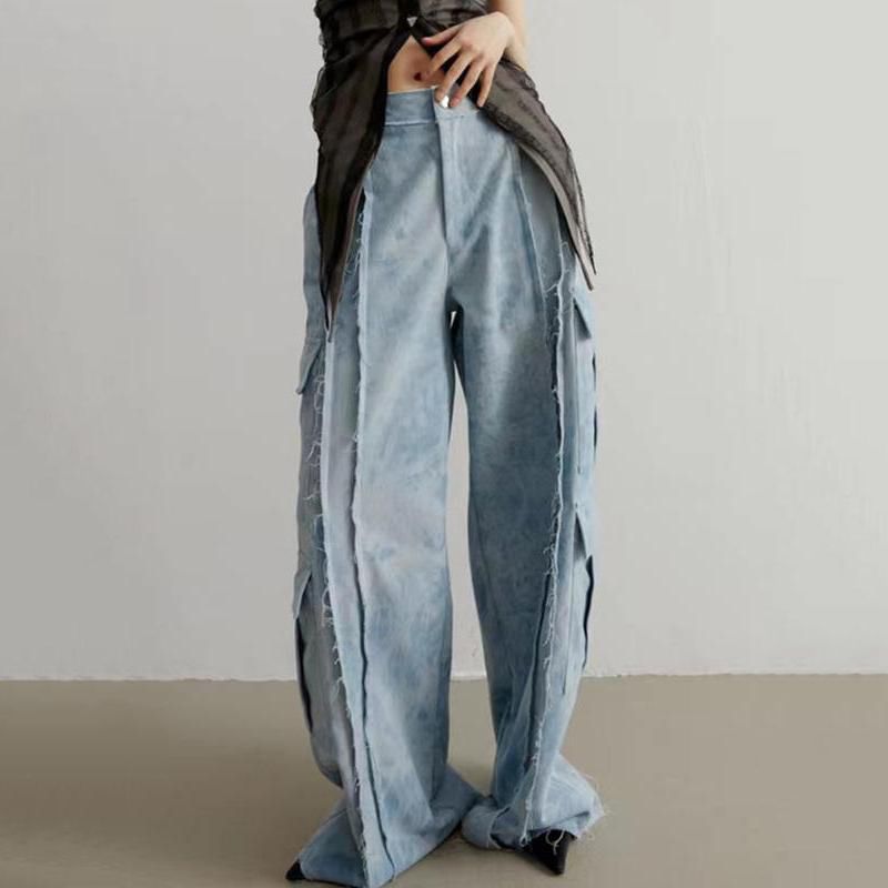 high waist tie dye straight denim pants - MRSLM