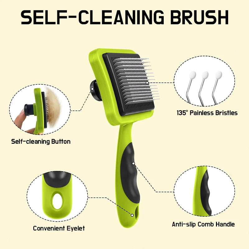 self-cleaning slicker brush for dogs and cats, view 3 - MRSLM