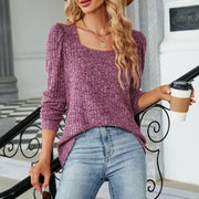women's ribbed square collar long sleeve top - MRSLM