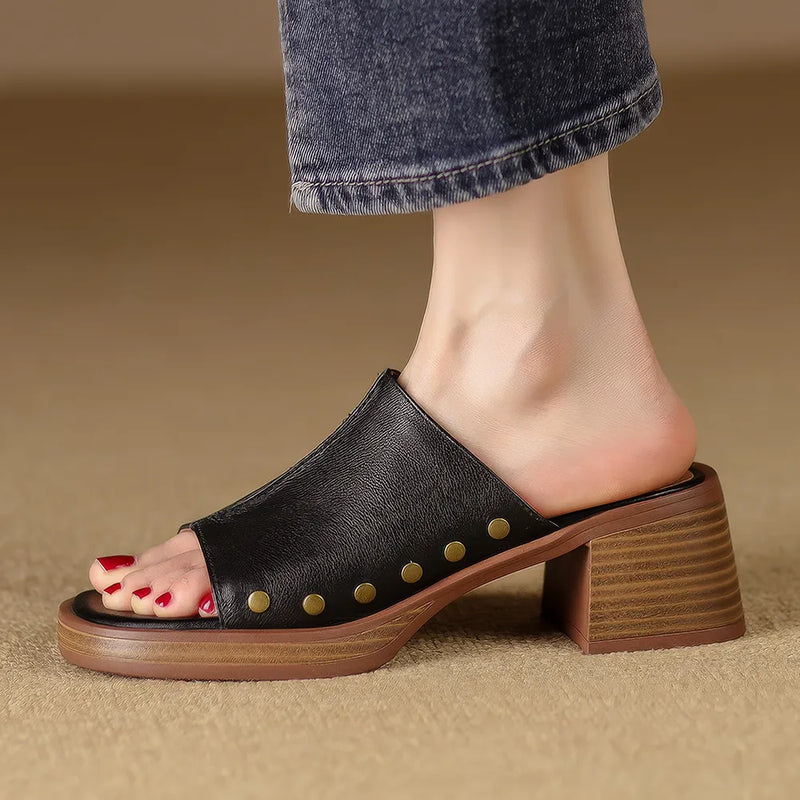 Peep toe leather sandals, view 6 - MRSLM