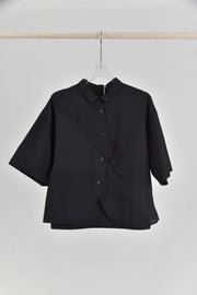 retro patchwork lapel short sleeve shirt, view 3 - MRSLM