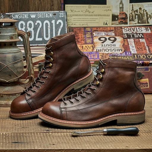handmade british men's motorcycle leather boots - MRSLM
