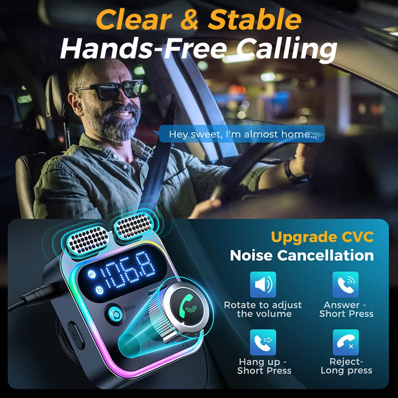 bluetooth 5.3 car fm transmitter with fast charging, view 7 - MRSLM
