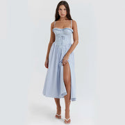 blue midi crochet dress, view 4 - MRSLM