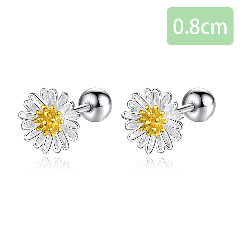 Sterling silver small daisy flower stud earrings, view 2 - MRSLM
