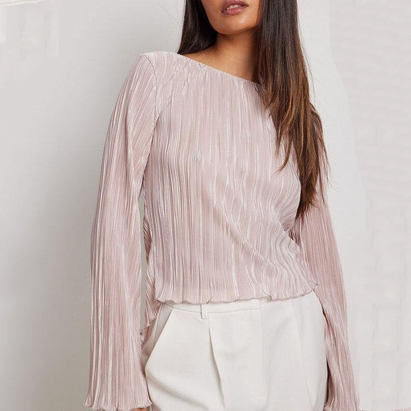 Pink lace-up satin blouse - MRSLM